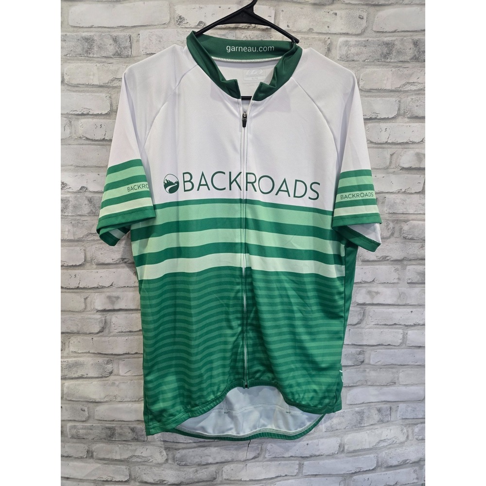 Louis Garneau Full Zip Cycling‎ Jersey Men XL Green White Backroads Short Sleeve